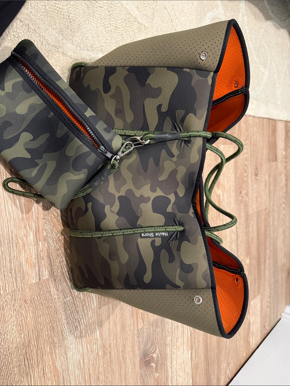 HAUTE SHORE Men’s Camo Neoprene Tote - Olive Camo with Orange Interior